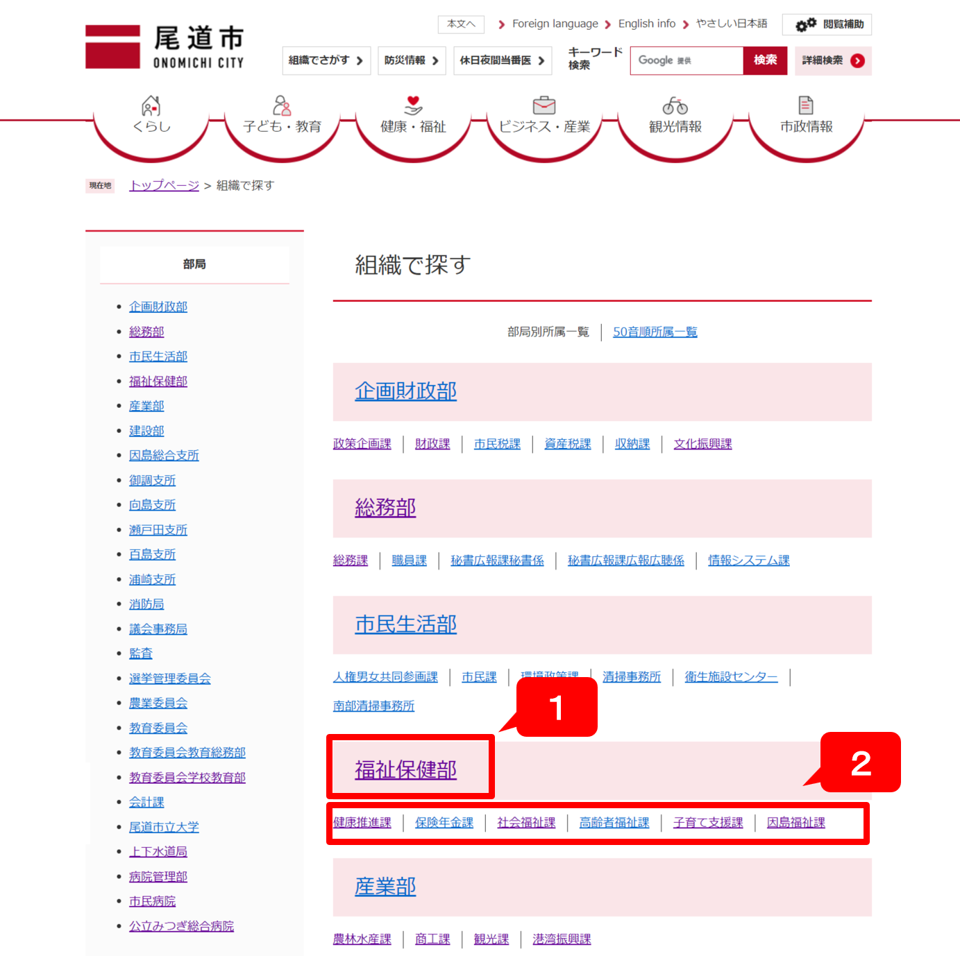 組織でさがす一覧ページ